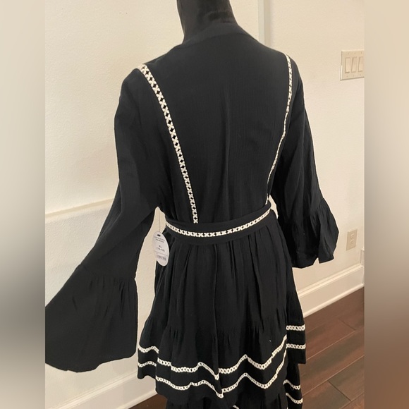 Scoop Women's 3/4 Sleeve Lace Detail Tiered Mini Dress - Picture 4 of 9